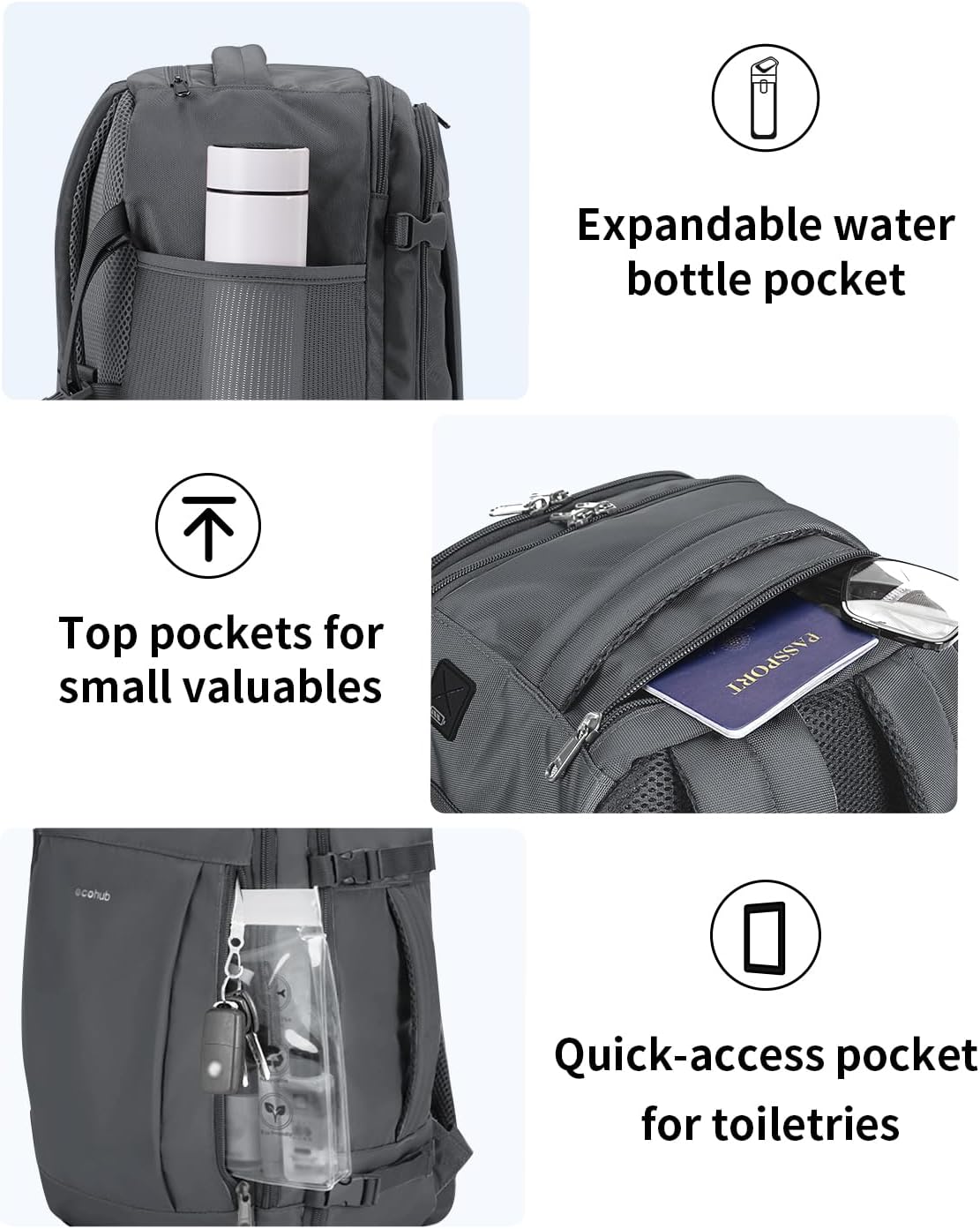 35L TSA Friendly Travel Laptop Backpack for Men and Women, Large Carry-On Business Backpack with 17.3 In Laptop Compartment, Waterproof Oxford Fabric, Anti-Theft Pocket, Multiple Pockets, Blue