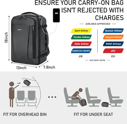35L TSA Friendly Travel Laptop Backpack for Men and Women, Large Carry-On Business Backpack with 17.3 In Laptop Compartment, Waterproof Oxford Fabric, Anti-Theft Pocket, Multiple Pockets, Blue