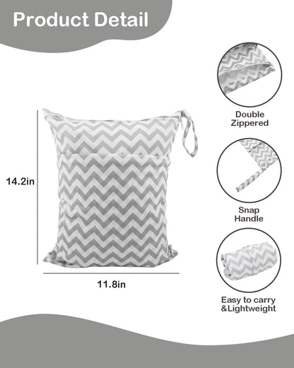 ALVA 2pcs Cloth Diaper Wet Dry Bags Waterproof Reusable with Two Zippered Pockets Travel Beach Pool Daycare Soiled Baby Items Yoga Gym Bag for Swimsuits or Wet Clothes LX-AMD0912 - Colors A