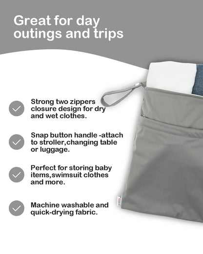 ALVA 2pcs Cloth Diaper Wet Dry Bags Waterproof Reusable with Two Zippered Pockets Travel Beach Pool Daycare Soiled Baby Items Yoga Gym Bag for Swimsuits or Wet Clothes LX-AMD0912 - Colors A