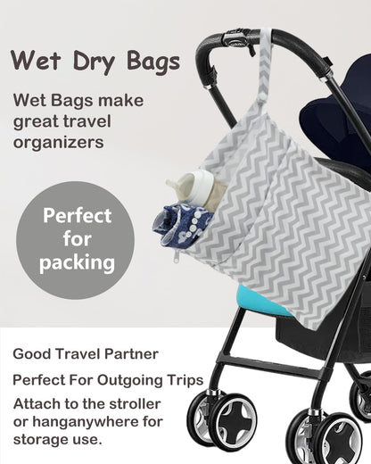 ALVA 2pcs Cloth Diaper Wet Dry Bags Waterproof Reusable with Two Zippered Pockets Travel Beach Pool Daycare Soiled Baby Items Yoga Gym Bag for Swimsuits or Wet Clothes LX-AMD0912 - Colors A