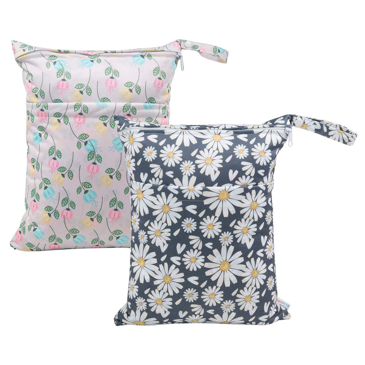 ALVA 2pcs Cloth Diaper Wet Dry Bags Waterproof Reusable with Two Zippered Pockets Travel Beach Pool Daycare Soiled Baby Items Yoga Gym Bag for Swimsuits or Wet Clothes LX-AMD0912 - Colors A
