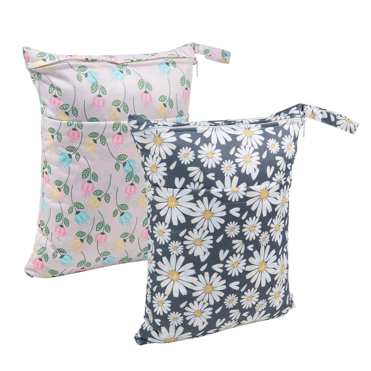ALVA 2pcs Cloth Diaper Wet Dry Bags Waterproof Reusable with Two Zippered Pockets Travel Beach Pool Daycare Soiled Baby Items Yoga Gym Bag for Swimsuits or Wet Clothes LX-AMD0912 - Colors A