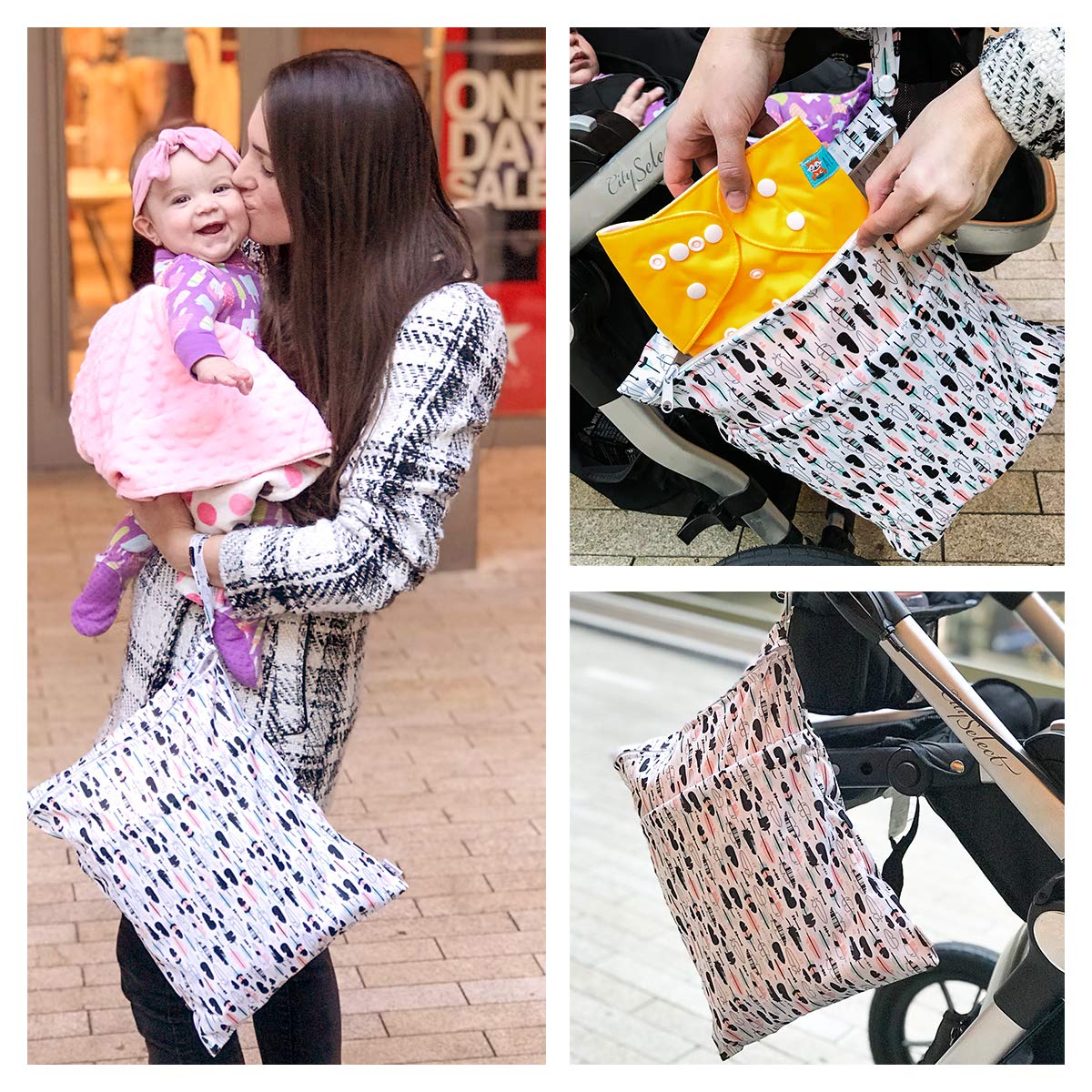 ALVA 2pcs Cloth Diaper Wet Dry Bags Waterproof Reusable with Two Zippered Pockets Travel Beach Pool Daycare Soiled Baby Items Yoga Gym Bag for Swimsuits or Wet Clothes LX-AMD0912 - Colors A