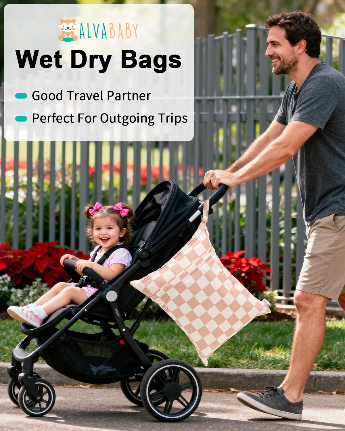ALVA 2pcs Cloth Diaper Wet Dry Bags Waterproof Reusable with Two Zippered Pockets Travel Beach Pool Daycare Soiled Baby Items Yoga Gym Bag for Swimsuits or Wet Clothes LX-AMD0912 - Colors A