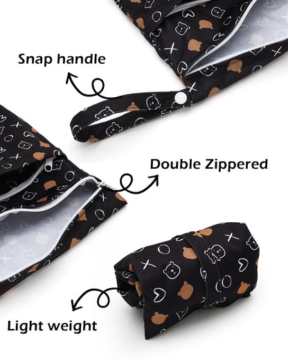 ALVA 2pcs Cloth Diaper Wet Dry Bags Waterproof Reusable with Two Zippered Pockets Travel Beach Pool Daycare Soiled Baby Items Yoga Gym Bag for Swimsuits or Wet Clothes LX-AMD0912 - Colors A