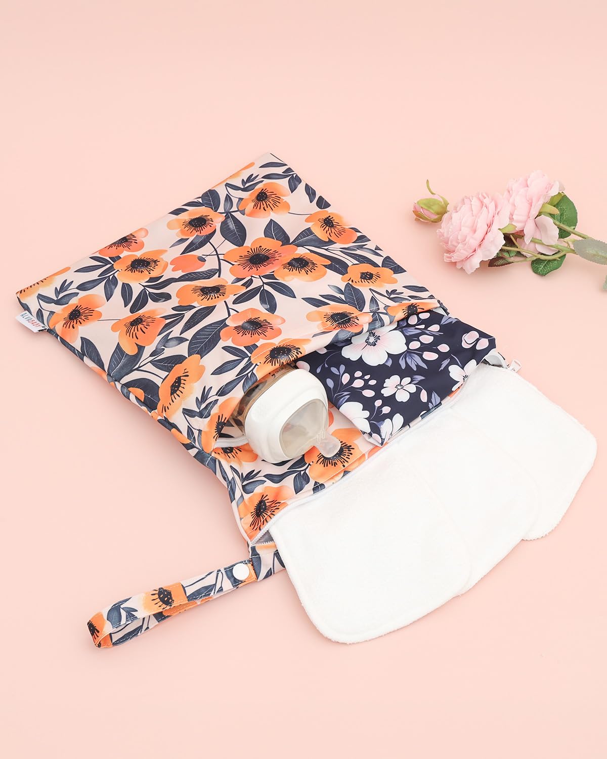 ALVA 2pcs Cloth Diaper Wet Dry Bags Waterproof Reusable with Two Zippered Pockets Travel Beach Pool Daycare Soiled Baby Items Yoga Gym Bag for Swimsuits or Wet Clothes LX-AMD0912 - Colors A