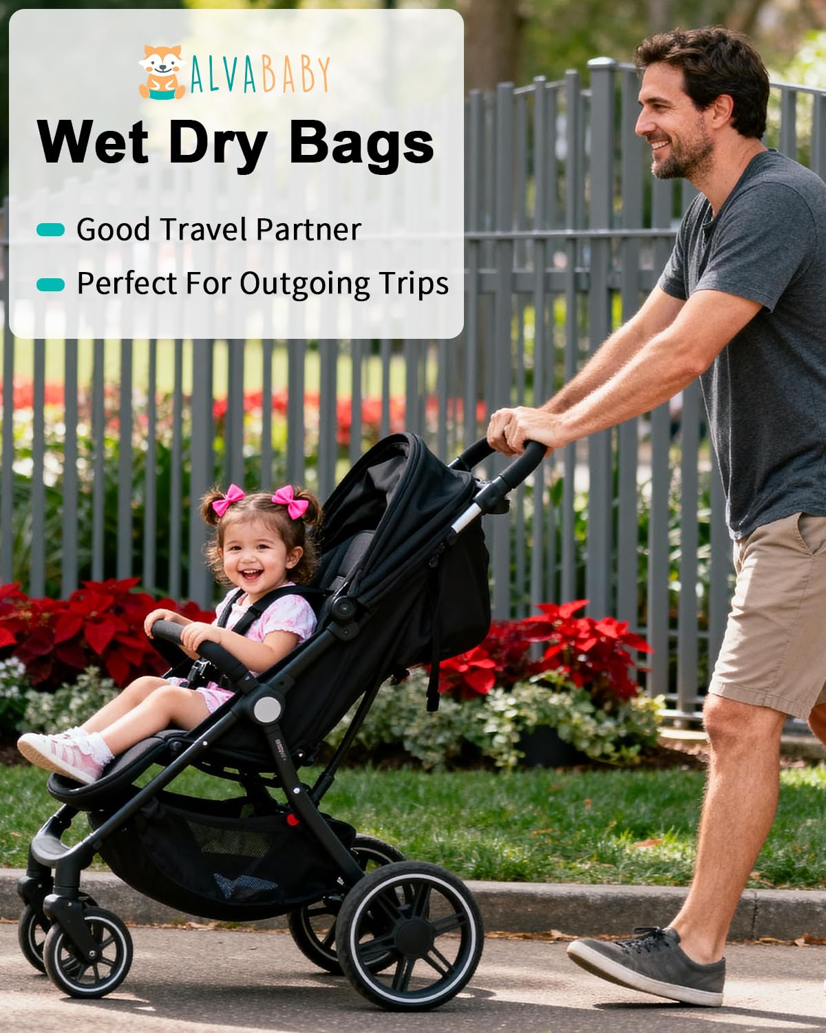 ALVA 2pcs Cloth Diaper Wet Dry Bags Waterproof Reusable with Two Zippered Pockets Travel Beach Pool Daycare Soiled Baby Items Yoga Gym Bag for Swimsuits or Wet Clothes LX-AMD0912 - Colors A