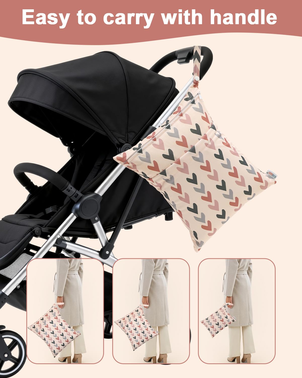 ALVA 2pcs Cloth Diaper Wet Dry Bags Waterproof Reusable with Two Zippered Pockets Travel Beach Pool Daycare Soiled Baby Items Yoga Gym Bag for Swimsuits or Wet Clothes LX-AMD0912 - Colors A