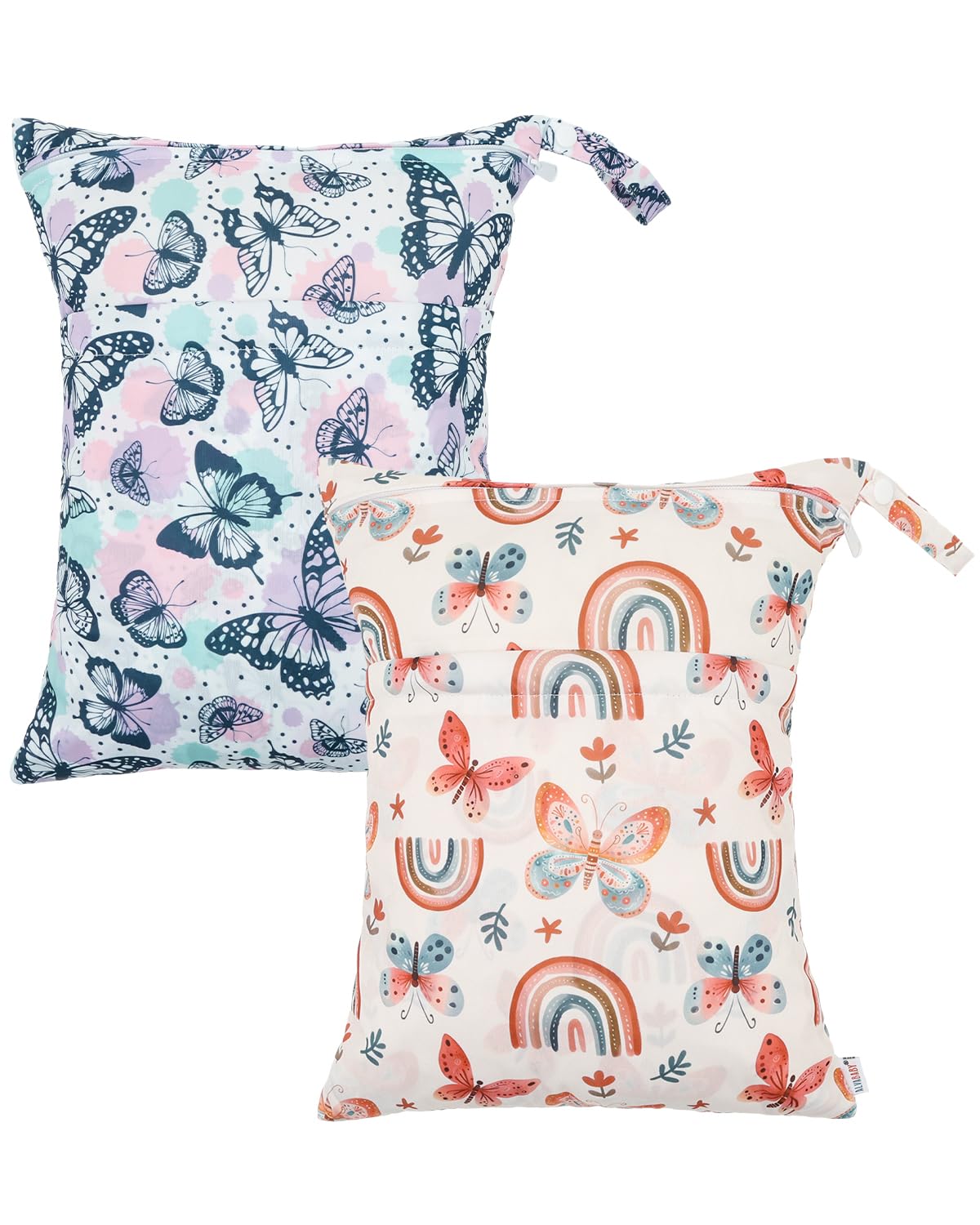 ALVA 2pcs Cloth Diaper Wet Dry Bags Waterproof Reusable with Two Zippered Pockets Travel Beach Pool Daycare Soiled Baby Items Yoga Gym Bag for Swimsuits or Wet Clothes LX-AMD0912 - Colors A