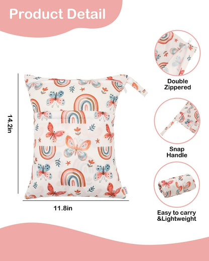 ALVA 2pcs Cloth Diaper Wet Dry Bags Waterproof Reusable with Two Zippered Pockets Travel Beach Pool Daycare Soiled Baby Items Yoga Gym Bag for Swimsuits or Wet Clothes LX-AMD0912 - Colors A