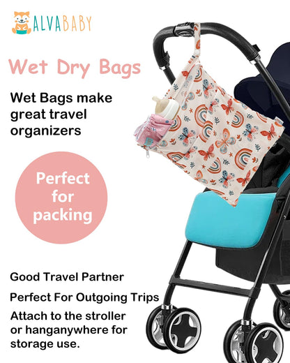 ALVA 2pcs Cloth Diaper Wet Dry Bags Waterproof Reusable with Two Zippered Pockets Travel Beach Pool Daycare Soiled Baby Items Yoga Gym Bag for Swimsuits or Wet Clothes LX-AMD0912 - Colors A