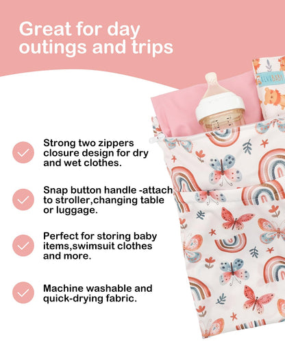 ALVA 2pcs Cloth Diaper Wet Dry Bags Waterproof Reusable with Two Zippered Pockets Travel Beach Pool Daycare Soiled Baby Items Yoga Gym Bag for Swimsuits or Wet Clothes LX-AMD0912 - Colors A