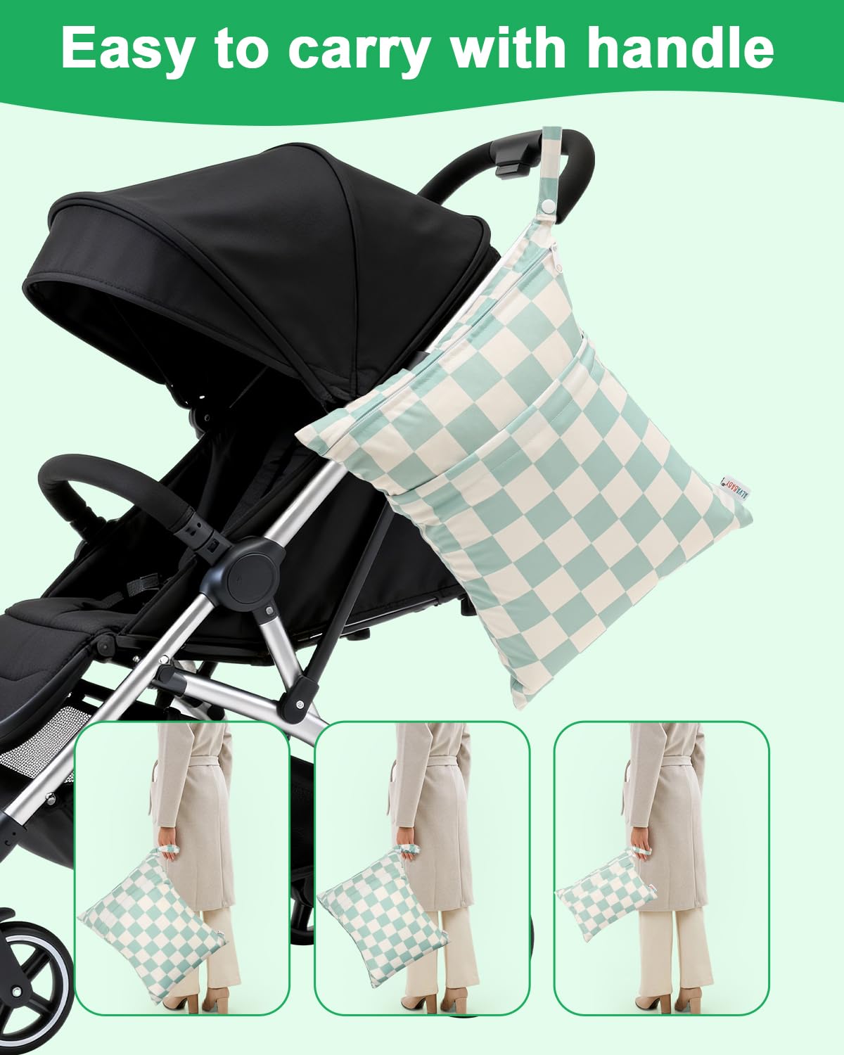 ALVA 2pcs Cloth Diaper Wet Dry Bags Waterproof Reusable with Two Zippered Pockets Travel Beach Pool Daycare Soiled Baby Items Yoga Gym Bag for Swimsuits or Wet Clothes LX-AMD0912 - Colors A