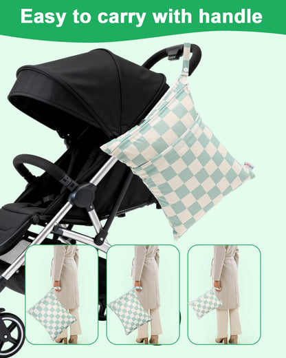 ALVA 2pcs Cloth Diaper Wet Dry Bags Waterproof Reusable with Two Zippered Pockets Travel Beach Pool Daycare Soiled Baby Items Yoga Gym Bag for Swimsuits or Wet Clothes LX-AMD0912 - Colors A