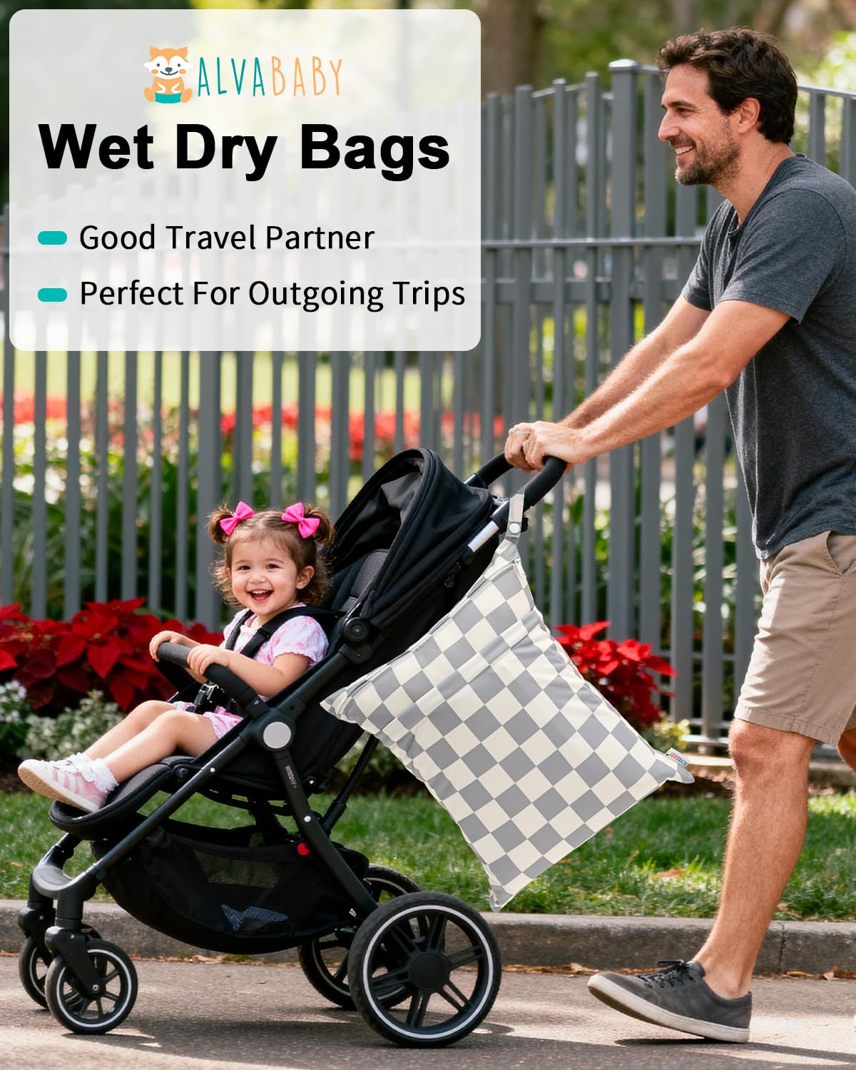 ALVA 2pcs Cloth Diaper Wet Dry Bags Waterproof Reusable with Two Zippered Pockets Travel Beach Pool Daycare Soiled Baby Items Yoga Gym Bag for Swimsuits or Wet Clothes LX-AMD0912 - Colors A