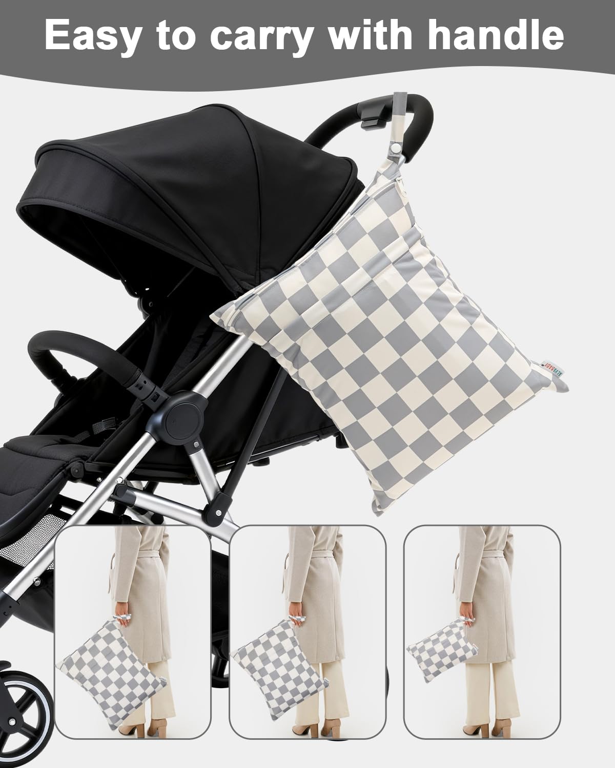 ALVA 2pcs Cloth Diaper Wet Dry Bags Waterproof Reusable with Two Zippered Pockets Travel Beach Pool Daycare Soiled Baby Items Yoga Gym Bag for Swimsuits or Wet Clothes LX-AMD0912 - Colors A