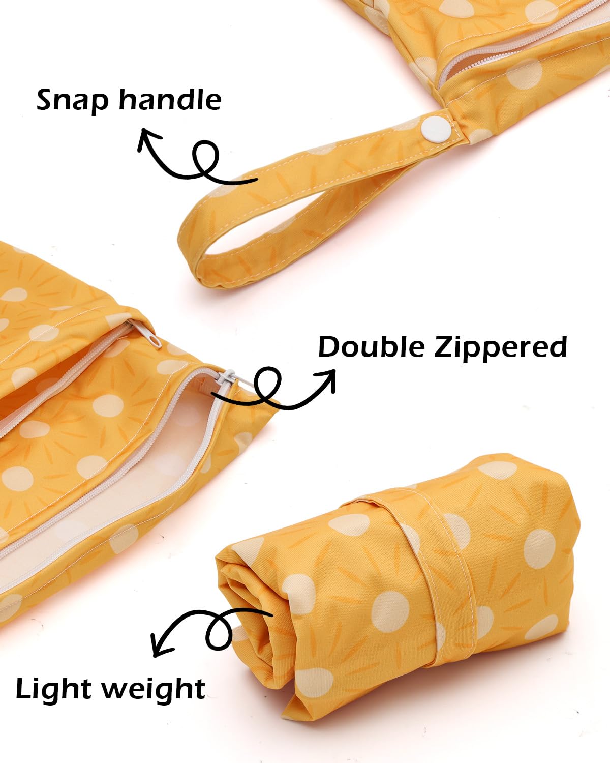 ALVA 2pcs Cloth Diaper Wet Dry Bags Waterproof Reusable with Two Zippered Pockets Travel Beach Pool Daycare Soiled Baby Items Yoga Gym Bag for Swimsuits or Wet Clothes LX-AMD0912 - Colors A