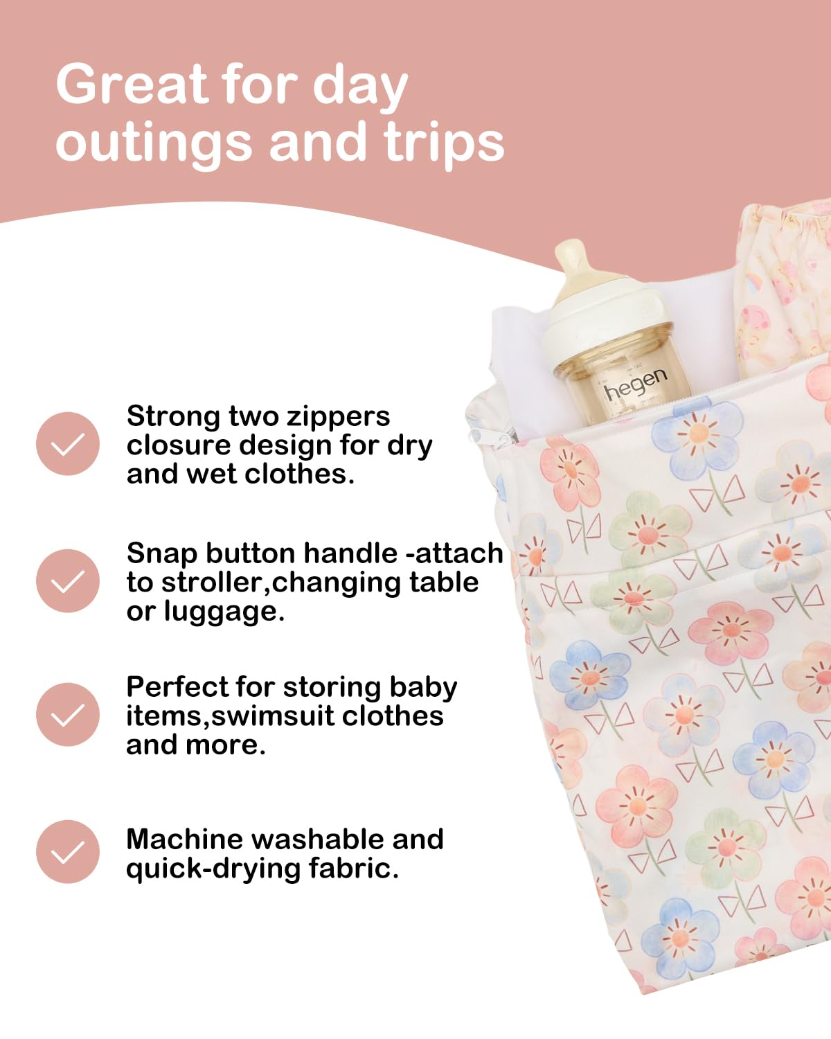 ALVA 2pcs Cloth Diaper Wet Dry Bags Waterproof Reusable with Two Zippered Pockets Travel Beach Pool Daycare Soiled Baby Items Yoga Gym Bag for Swimsuits or Wet Clothes LX-AMD0912 - Colors A