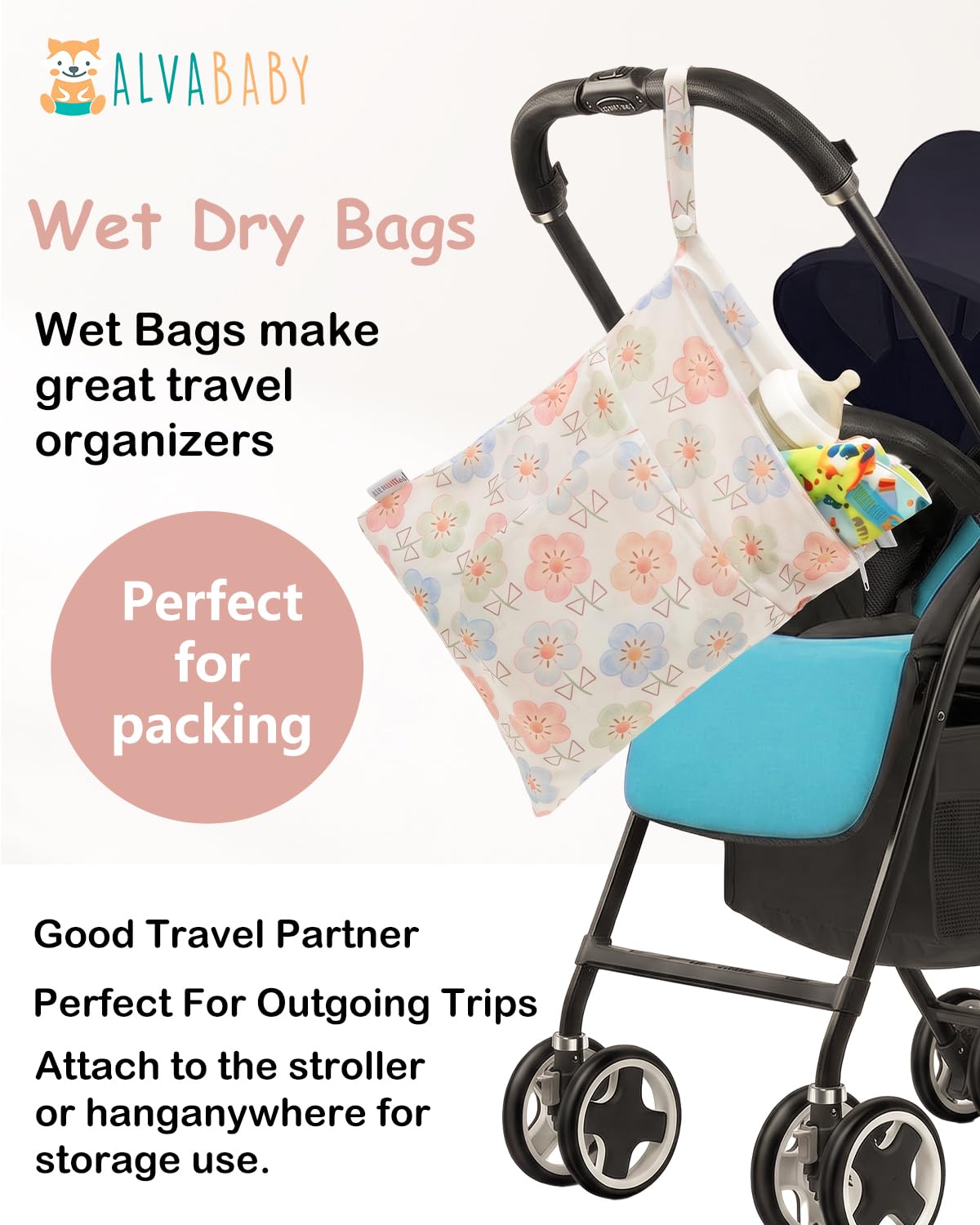 ALVA 2pcs Cloth Diaper Wet Dry Bags Waterproof Reusable with Two Zippered Pockets Travel Beach Pool Daycare Soiled Baby Items Yoga Gym Bag for Swimsuits or Wet Clothes LX-AMD0912 - Colors A