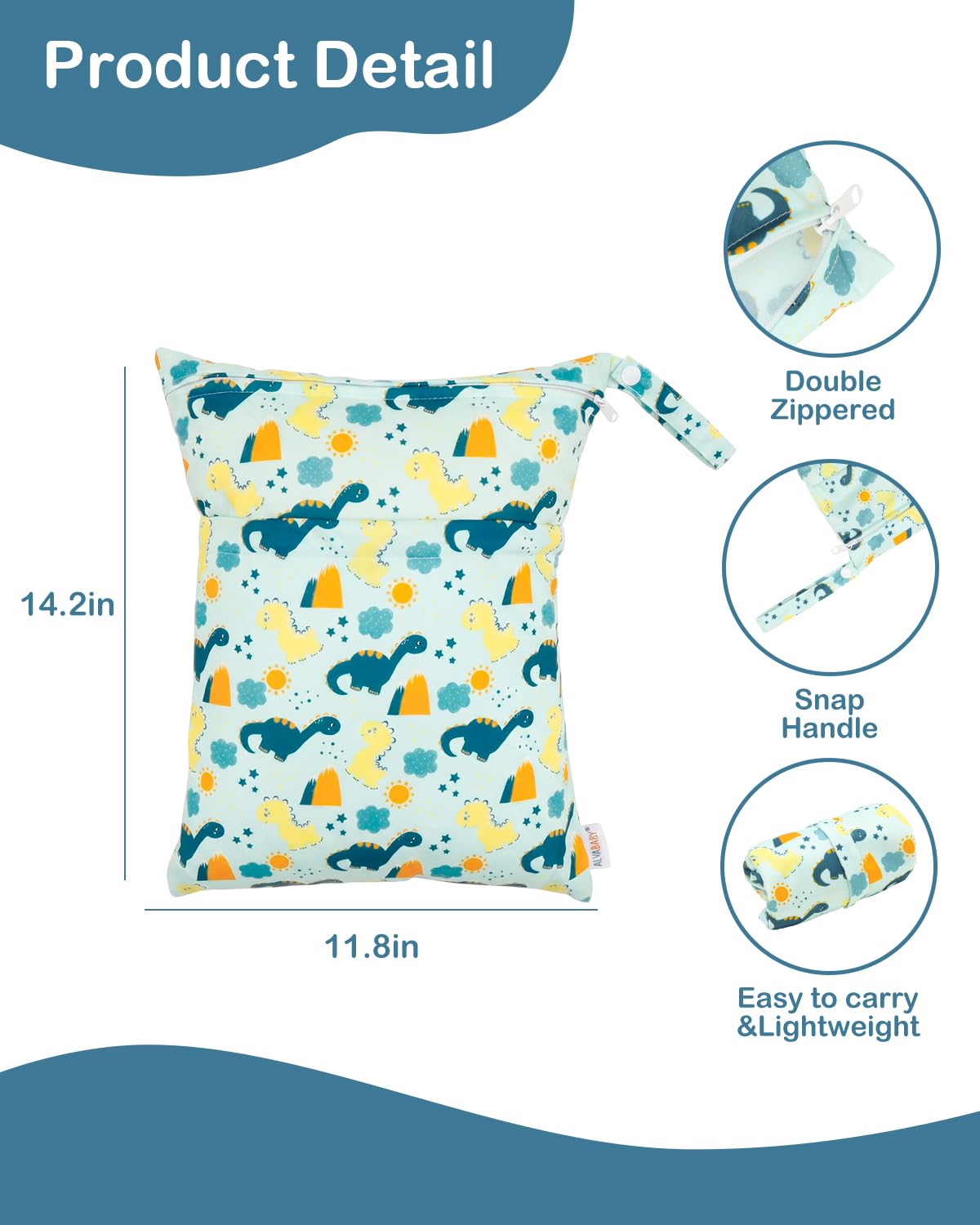 ALVA 2pcs Cloth Diaper Wet Dry Bags Waterproof Reusable with Two Zippered Pockets Travel Beach Pool Daycare Soiled Baby Items Yoga Gym Bag for Swimsuits or Wet Clothes LX-AMD0912 - Colors A