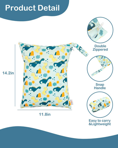 ALVA 2pcs Cloth Diaper Wet Dry Bags Waterproof Reusable with Two Zippered Pockets Travel Beach Pool Daycare Soiled Baby Items Yoga Gym Bag for Swimsuits or Wet Clothes LX-AMD0912 - Colors A