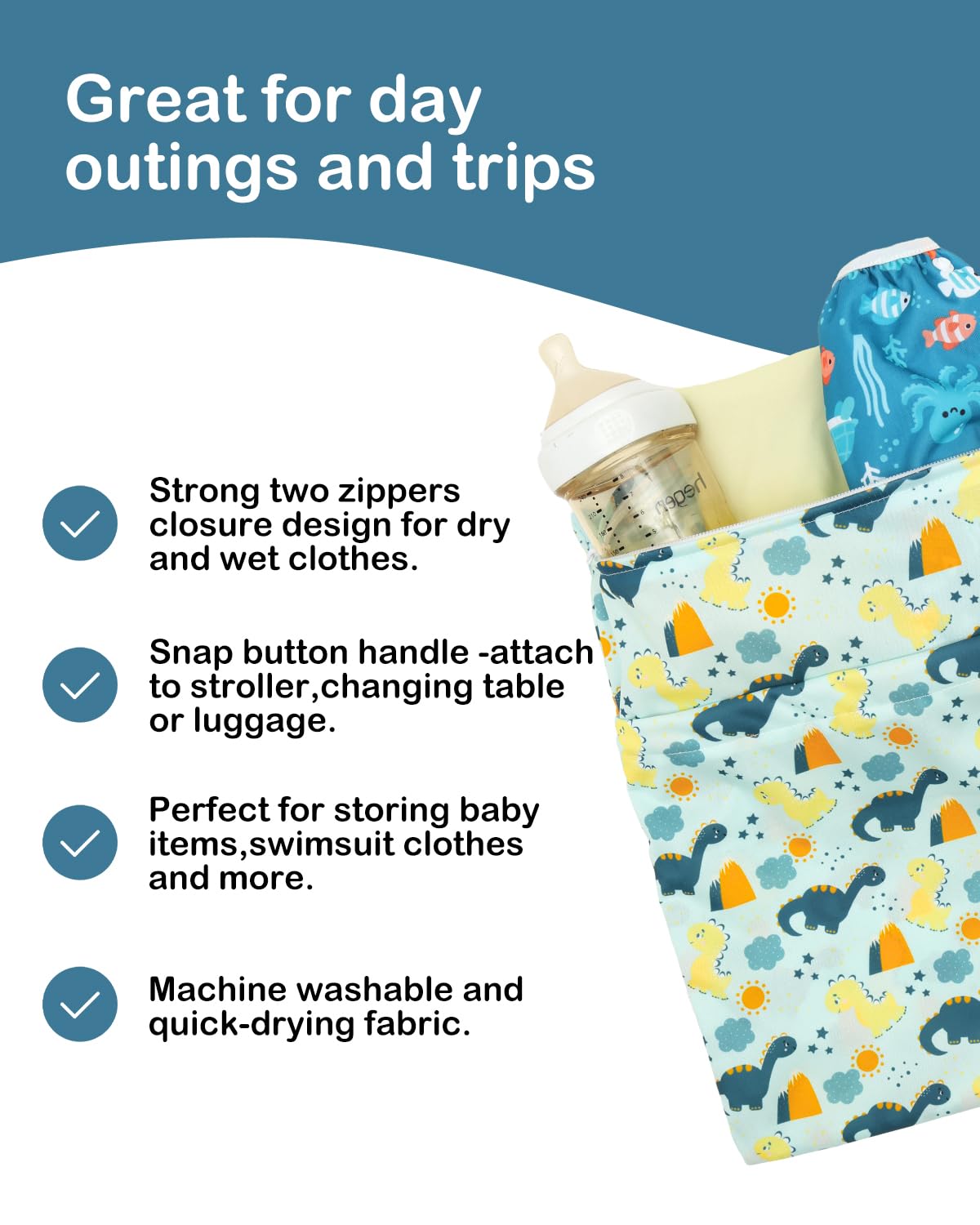 ALVA 2pcs Cloth Diaper Wet Dry Bags Waterproof Reusable with Two Zippered Pockets Travel Beach Pool Daycare Soiled Baby Items Yoga Gym Bag for Swimsuits or Wet Clothes LX-AMD0912 - Colors A