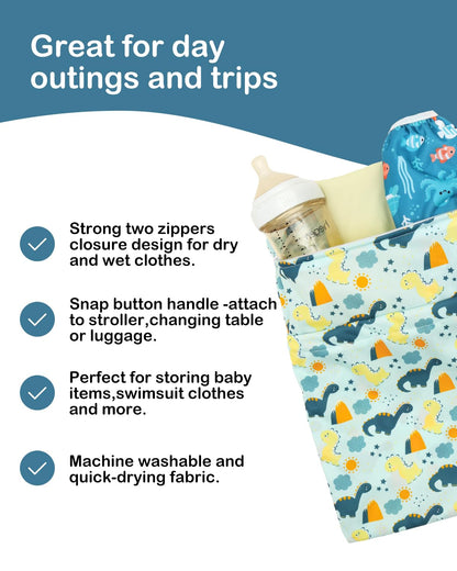 ALVA 2pcs Cloth Diaper Wet Dry Bags Waterproof Reusable with Two Zippered Pockets Travel Beach Pool Daycare Soiled Baby Items Yoga Gym Bag for Swimsuits or Wet Clothes LX-AMD0912 - Colors A