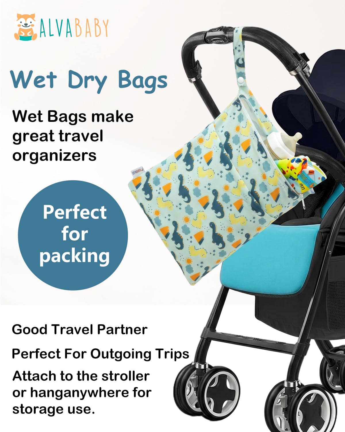 ALVA 2pcs Cloth Diaper Wet Dry Bags Waterproof Reusable with Two Zippered Pockets Travel Beach Pool Daycare Soiled Baby Items Yoga Gym Bag for Swimsuits or Wet Clothes LX-AMD0912 - Colors A