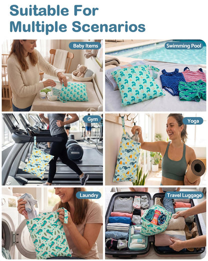 ALVA 2pcs Cloth Diaper Wet Dry Bags Waterproof Reusable with Two Zippered Pockets Travel Beach Pool Daycare Soiled Baby Items Yoga Gym Bag for Swimsuits or Wet Clothes LX-AMD0912 - Colors A