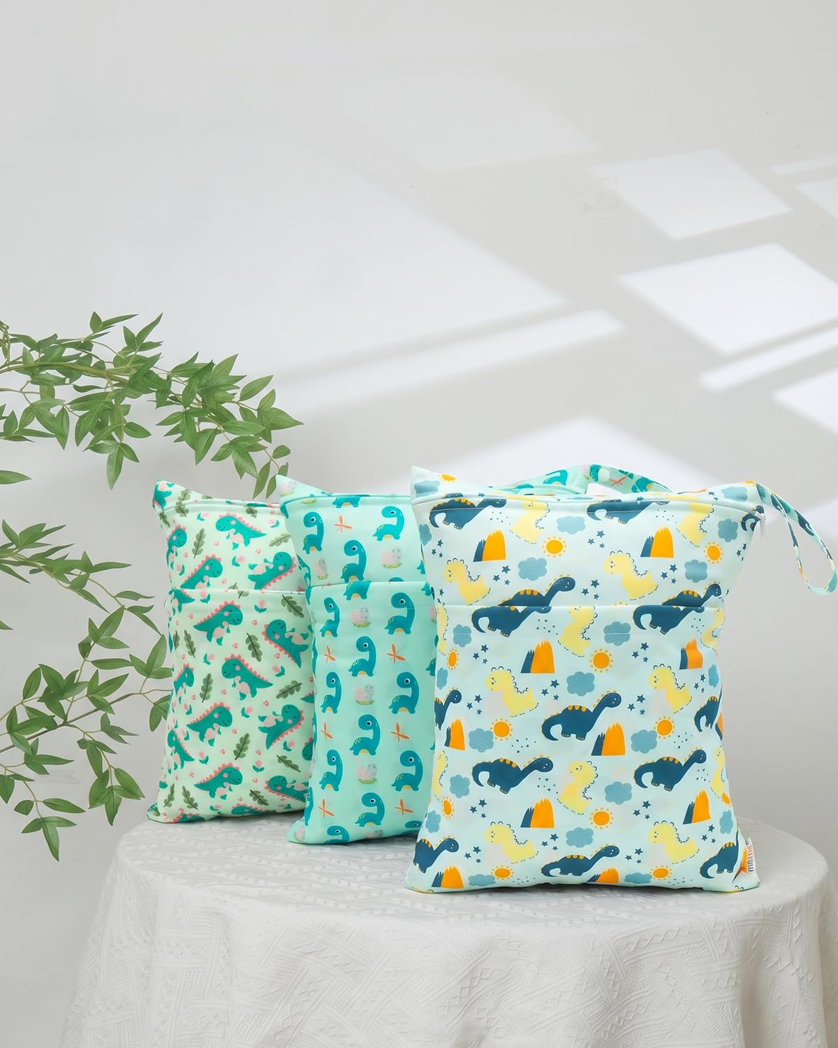 ALVA 2pcs Cloth Diaper Wet Dry Bags Waterproof Reusable with Two Zippered Pockets Travel Beach Pool Daycare Soiled Baby Items Yoga Gym Bag for Swimsuits or Wet Clothes LX-AMD0912 - Colors A
