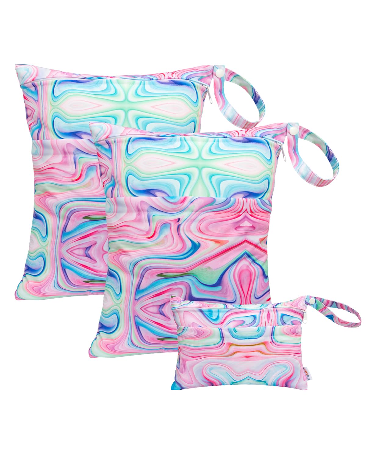 ALVA 2pcs Cloth Diaper Wet Dry Bags Waterproof Reusable with Two Zippered Pockets Travel Beach Pool Daycare Soiled Baby Items Yoga Gym Bag for Swimsuits or Wet Clothes LX-AMD0912 - Colors A