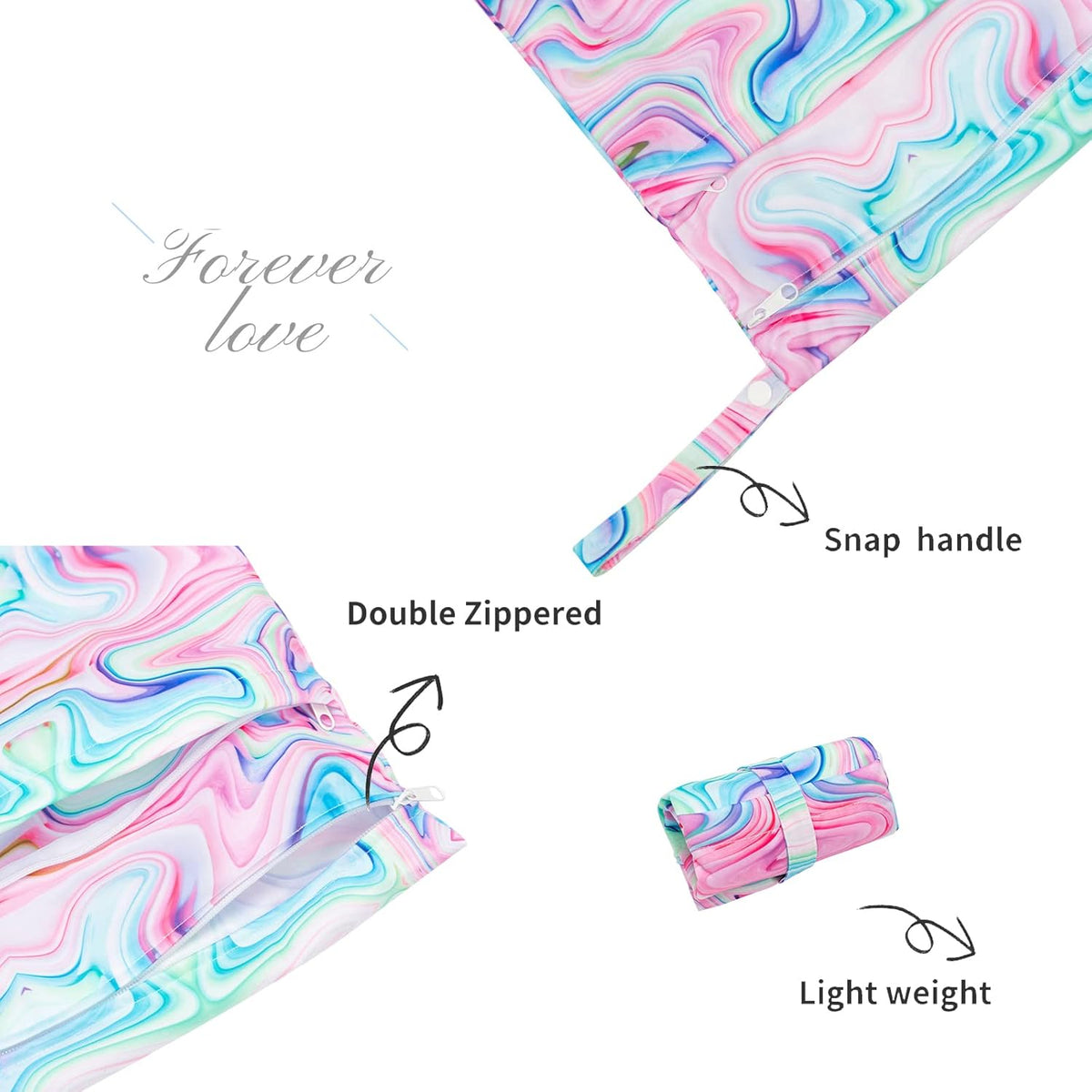 ALVA 2pcs Cloth Diaper Wet Dry Bags Waterproof Reusable with Two Zippered Pockets Travel Beach Pool Daycare Soiled Baby Items Yoga Gym Bag for Swimsuits or Wet Clothes LX-AMD0912 - Colors A