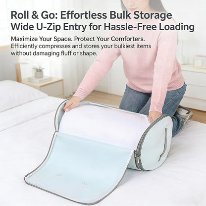 Ultra Space Saving Roll up Self Compression Organizer, Cylindrical Compressible Storage Bag, Self Compression Storage Bags, Washable Cylindrical Bag for Home Travel Storage Holds (Blue, L)