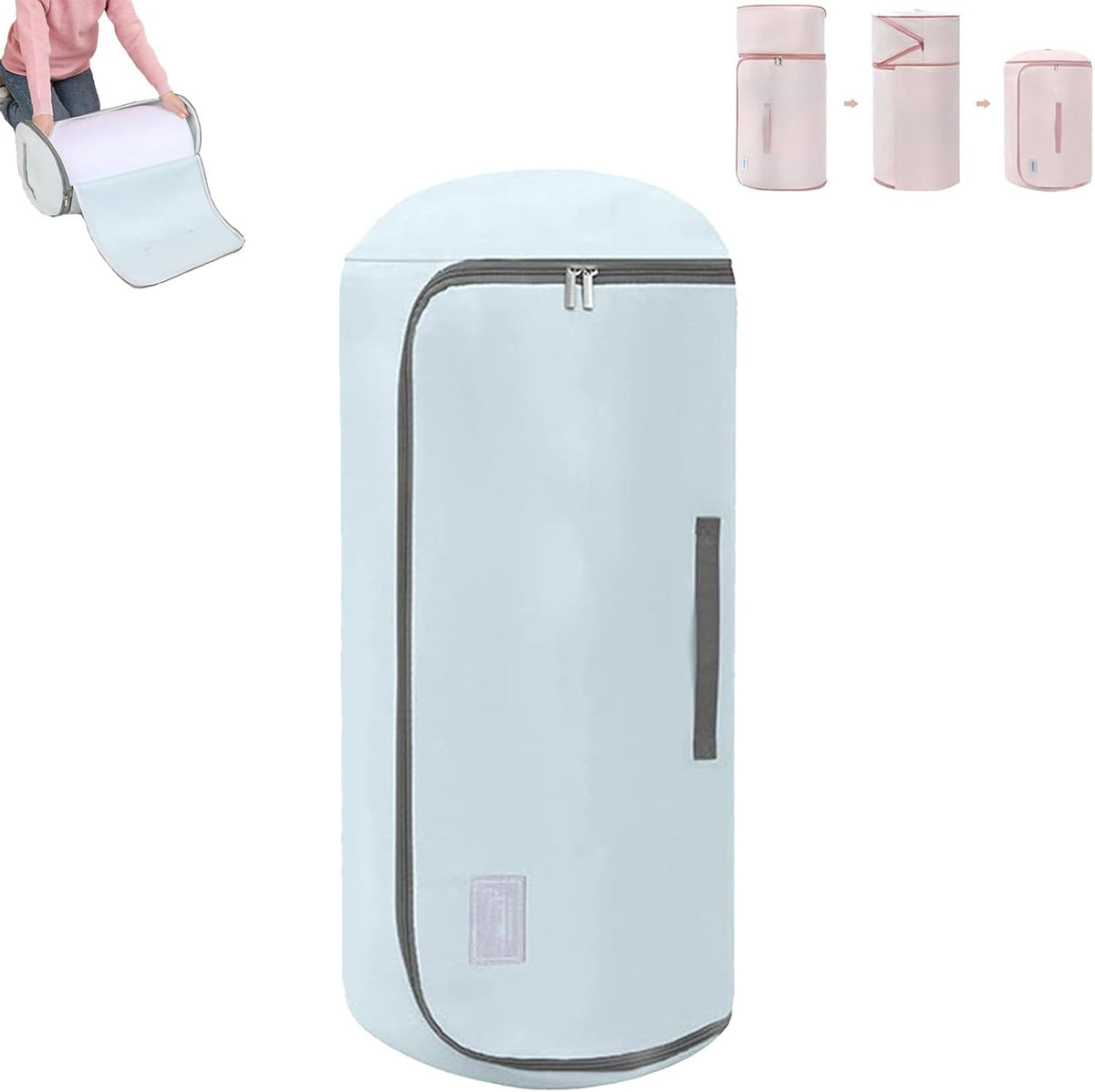 Ultra Space Saving Roll up Self Compression Organizer, Cylindrical Compressible Storage Bag, Self Compression Storage Bags, Washable Cylindrical Bag for Home Travel Storage Holds (Blue, L)