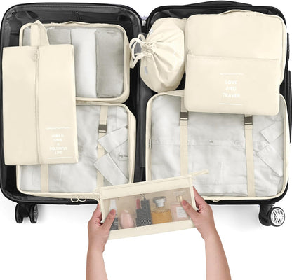 8 Set Packing Cubes for Travel, Luggage Packing Organizers Accessories Large Toiletries Bag for Clothes Shoes Cosmetics (8Set-Pink Bow)