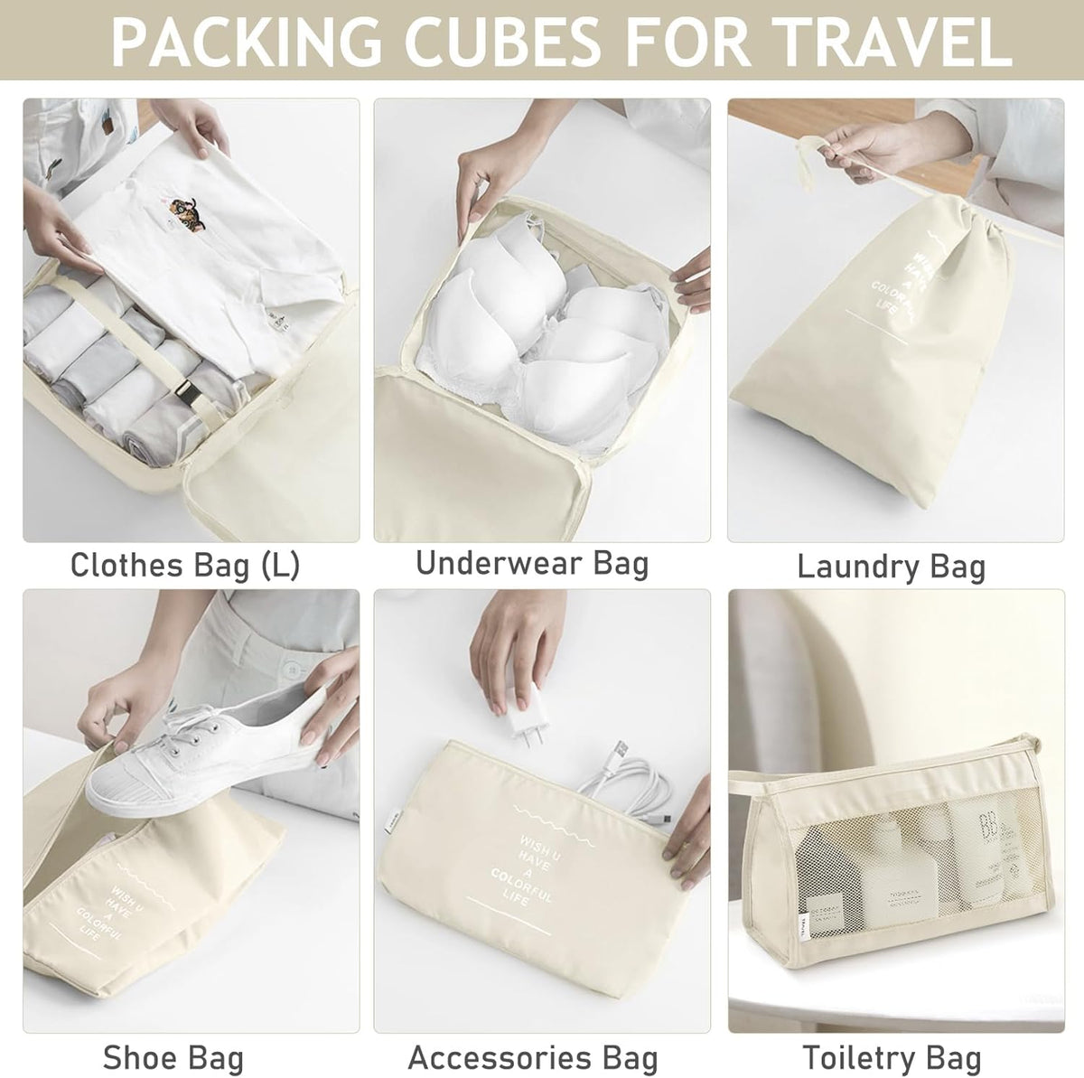 8 Set Packing Cubes for Travel, Luggage Packing Organizers Accessories Large Toiletries Bag for Clothes Shoes Cosmetics (8Set-Pink Bow)