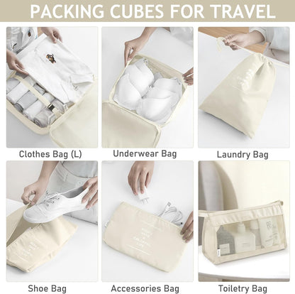 8 Set Packing Cubes for Travel, Luggage Packing Organizers Accessories Large Toiletries Bag for Clothes Shoes Cosmetics (8Set-Pink Bow)