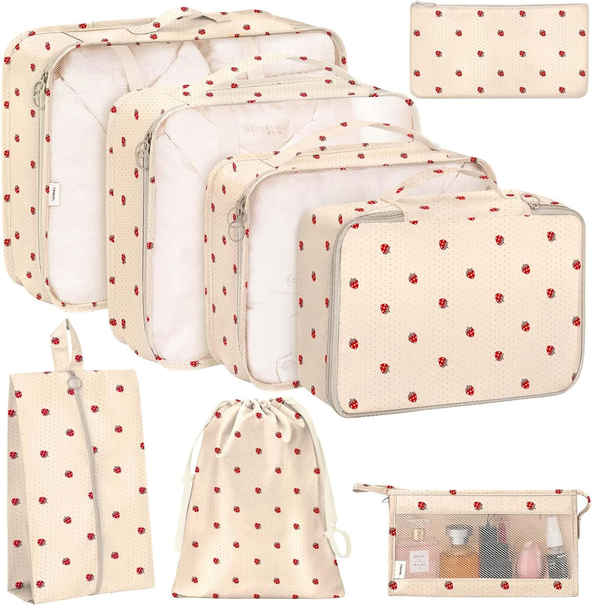 8 Set Packing Cubes for Travel, Luggage Packing Organizers Accessories Large Toiletries Bag for Clothes Shoes Cosmetics (8Set-Pink Bow)