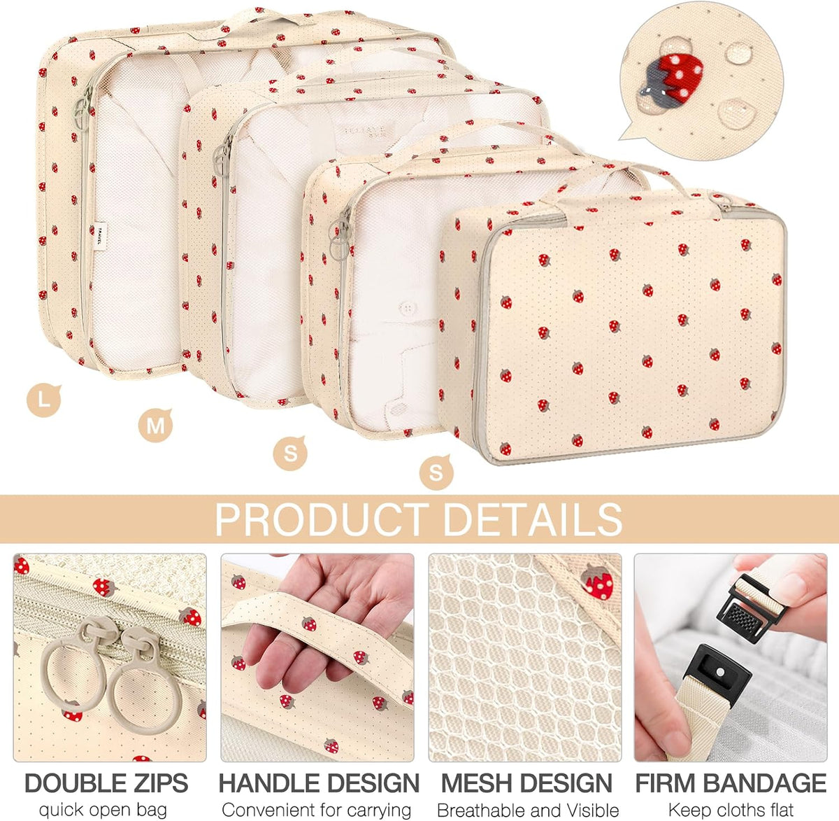 8 Set Packing Cubes for Travel, Luggage Packing Organizers Accessories Large Toiletries Bag for Clothes Shoes Cosmetics (8Set-Pink Bow)