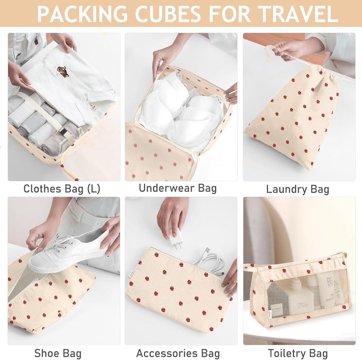 8 Set Packing Cubes for Travel, Luggage Packing Organizers Accessories Large Toiletries Bag for Clothes Shoes Cosmetics (8Set-Pink Bow)