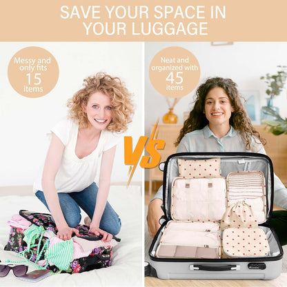 8 Set Packing Cubes for Travel, Luggage Packing Organizers Accessories Large Toiletries Bag for Clothes Shoes Cosmetics (8Set-Pink Bow)