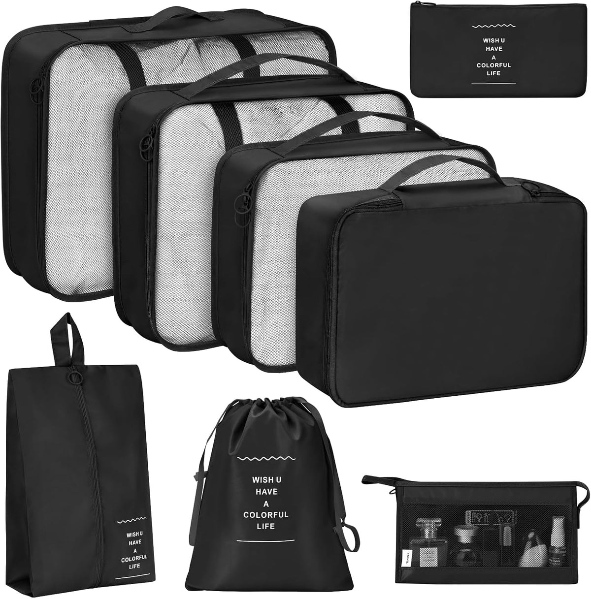 8 Set Packing Cubes for Travel, Luggage Packing Organizers Accessories Large Toiletries Bag for Clothes Shoes Cosmetics (8Set-Pink Bow)