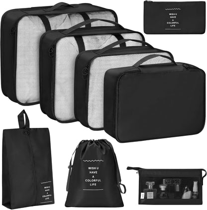 8 Set Packing Cubes for Travel, Luggage Packing Organizers Accessories Large Toiletries Bag for Clothes Shoes Cosmetics (8Set-Pink Bow)