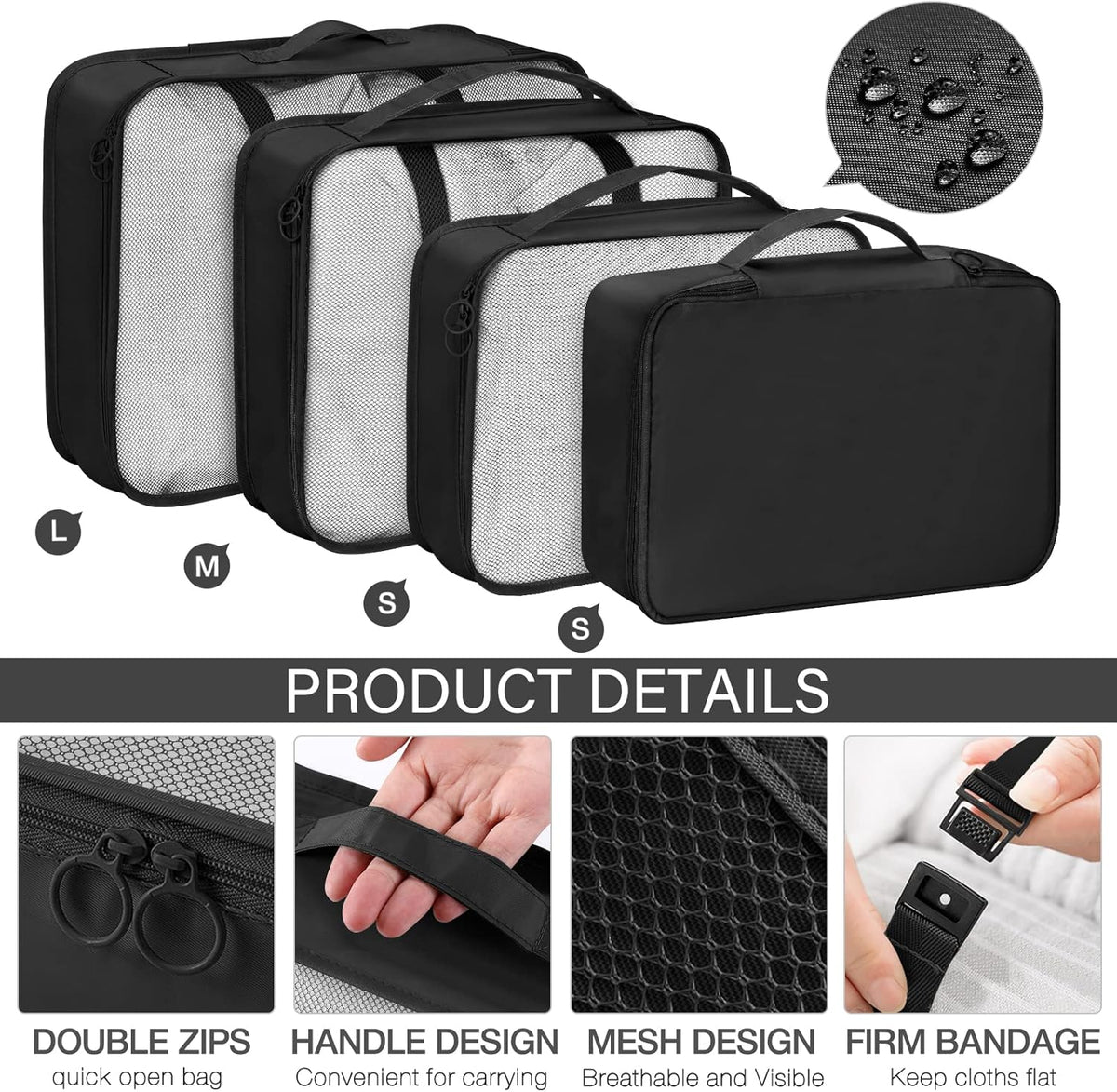 8 Set Packing Cubes for Travel, Luggage Packing Organizers Accessories Large Toiletries Bag for Clothes Shoes Cosmetics (8Set-Pink Bow)