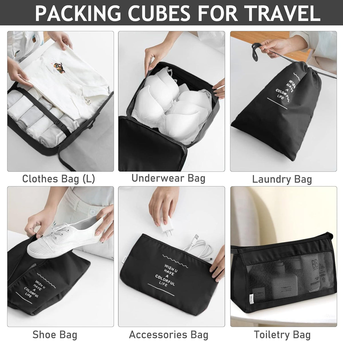 8 Set Packing Cubes for Travel, Luggage Packing Organizers Accessories Large Toiletries Bag for Clothes Shoes Cosmetics (8Set-Pink Bow)