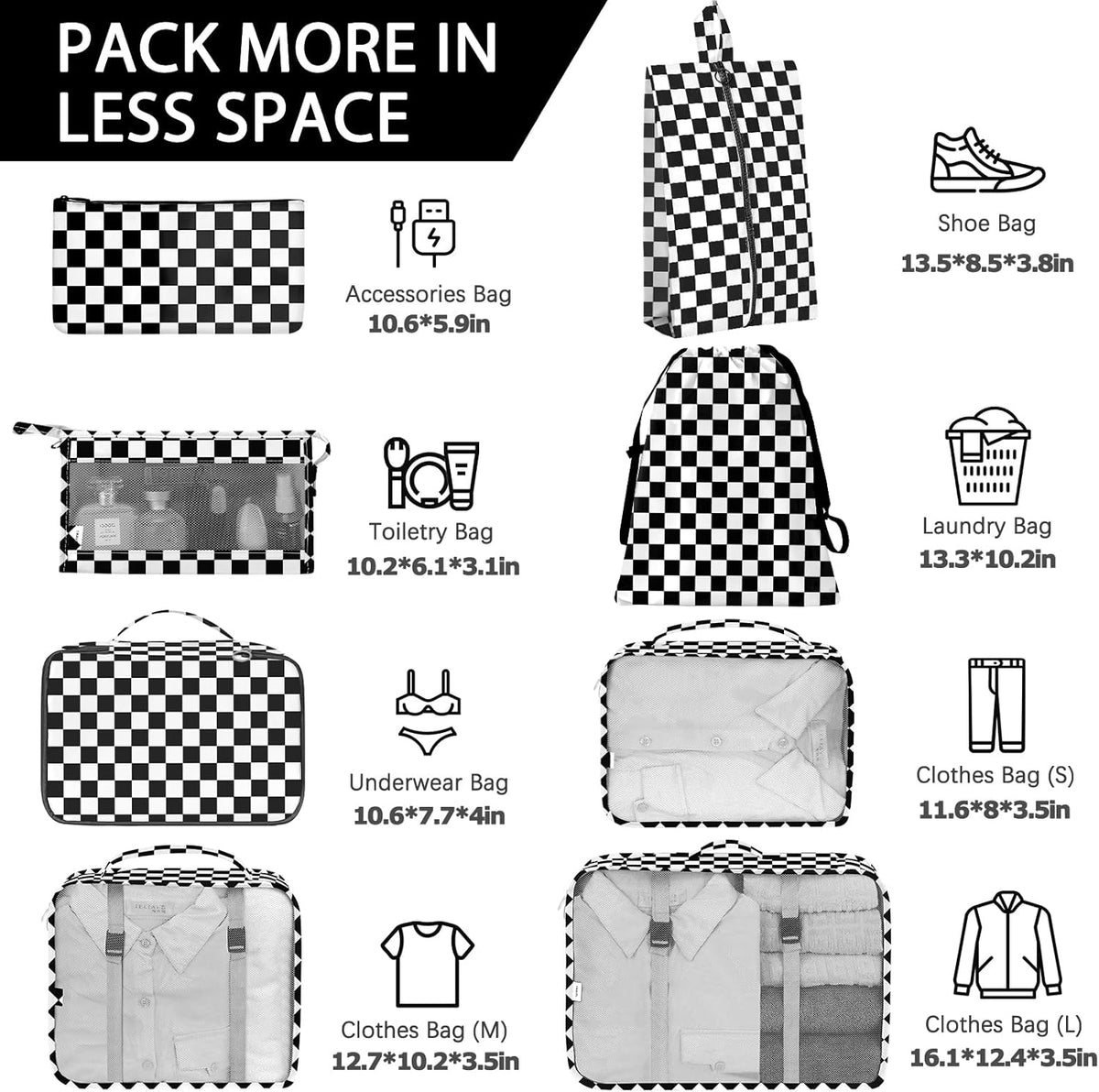8 Set Packing Cubes for Travel, Luggage Packing Organizers Accessories Large Toiletries Bag for Clothes Shoes Cosmetics (8Set-Pink Bow)