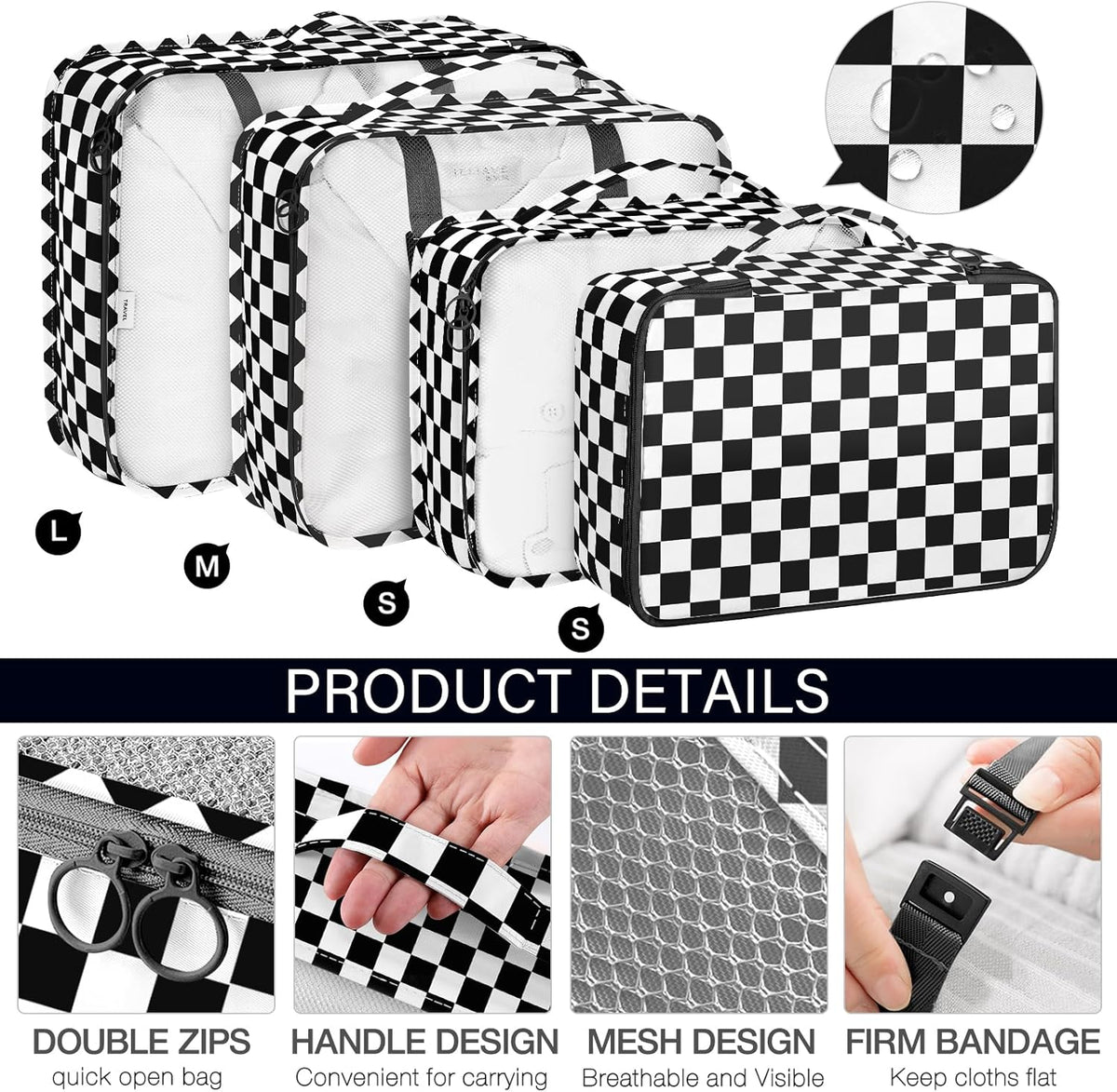 8 Set Packing Cubes for Travel, Luggage Packing Organizers Accessories Large Toiletries Bag for Clothes Shoes Cosmetics (8Set-Pink Bow)