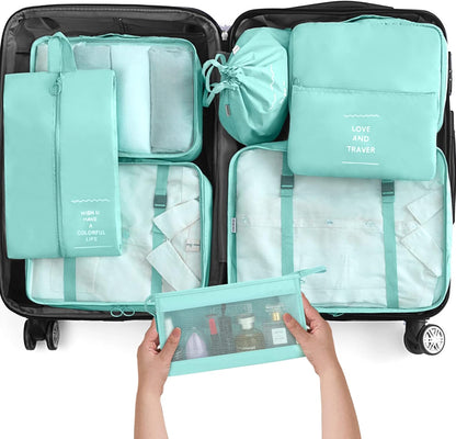 8 Set Packing Cubes for Travel, Luggage Packing Organizers Accessories Large Toiletries Bag for Clothes Shoes Cosmetics (8Set-Pink Bow)