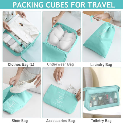 8 Set Packing Cubes for Travel, Luggage Packing Organizers Accessories Large Toiletries Bag for Clothes Shoes Cosmetics (8Set-Pink Bow)